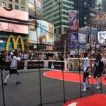 Watching  the Street Soccer final in Times Square